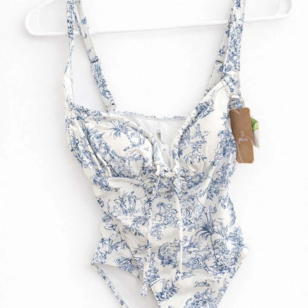 Amazon Blue and White Floral One Piece Swimsuit